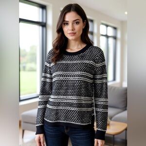 Madewell Women’s Black & White Fine Print Pullover Knit Sweater Size S